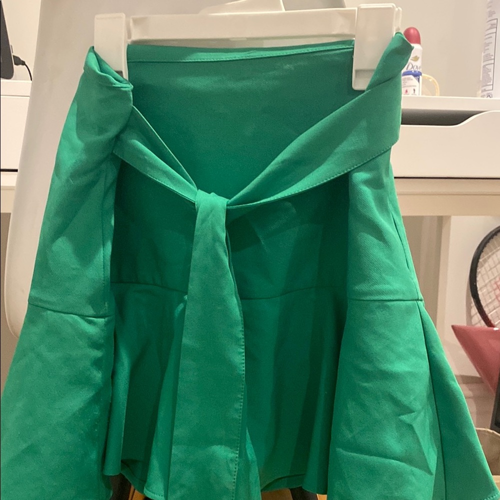 Zara Green Tie Front Skater Mini Skirt